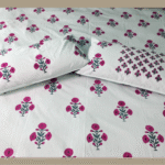 Premium Hand block Printed Red Poppy AO - King Size Bed Sheet with 2 Pillows