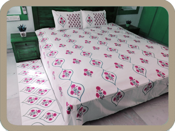 Premium Hand block Printed Red Poppy OG - King Size Bed Sheet with 2 Pillows