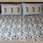 Premium Hand block Printed Dual Flower  MG King Size Bed Sheet with 2 Pillows
