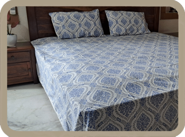 Premium Hand block Printed Flower OG all over King Size Bed Sheet with 2 Pillows
