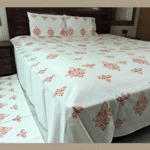 Premium Hand block Printed Fleur  Di Lis King Size Bed Sheet with 2 Pillows