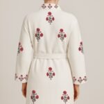 Personalized Block print Waffle Cotton bath robes for women- Red Poppy