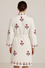 Personalized Block print Waffle Cotton bath robes for women- Red Poppy