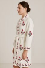 Personalized Block print Waffle Cotton bath robes for women- Red Poppy - Image 3