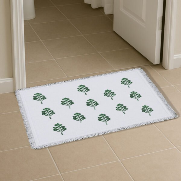 Premium Block print Cotton Canvas Washable Floor Mat – Buta Green