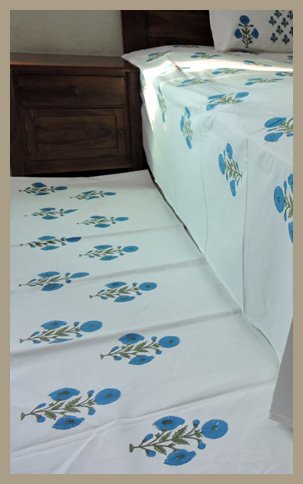 Premium Hand block Printed Bed Side Runner –Poppy Blue