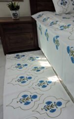 Premium Hand block Printed Bed Side Runner –Poppy Blue - Image 2