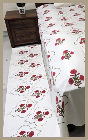 Premium Hand block Printed Bed Side Runner –Poppy Red