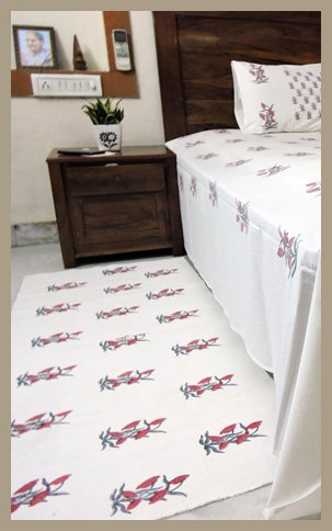 Premium Hand block Printed Bed Side Runner –Flower Red