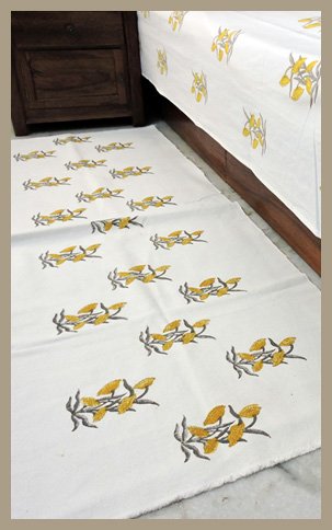 Premium Hand block Printed Bed Side Runner –Flower Yellow