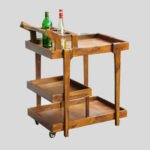 Upperrack decor Wooden Service Trolley / Wooden Whiskey Maple and Antique sheesham Wood Bar Cart Serving Trolley with wheels (3 Tier, Brown Polish)