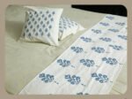 Premium Hand block Printed Buta Blue AO - Bed Runner  with 2 Cushion Covers