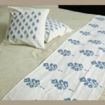 Premium Hand block Printed Buta Blue AO - Bed Runner  with 2 Cushion Covers