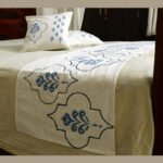 Premium Hand block Printed Buta Blue MG - Bed Runner with 2 Pillows