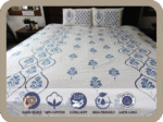 Premium Hand block Printed Blue Buta OGS - King Size Bed Sheet with 2 Pillows - Image 3