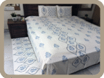 Premium Hand block Printed Blue Buta OGS - King Size Bed Sheet with 2 Pillows - Image 2