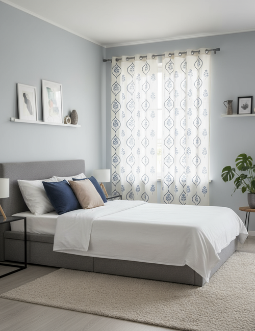 Premium Hand block Printed Buta Blue OG Curtains