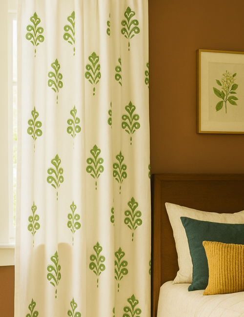 Premium Hand block Printed Buta Green AO Curtains
