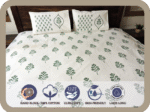 Premium Hand block Printed Green Buta AO - King Size Bed Sheet with 2 Pillows - Image 3