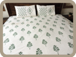 Premium Hand block Printed Green Buta AO - King Size Bed Sheet with 2 Pillows - Image 2