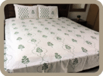 Premium Hand block Printed Green Buta MG - King Size Bed Sheet with 2 Pillows