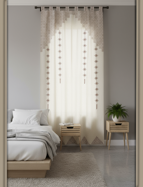 Premium Hand block Printed Brown Rectangular Curtains
