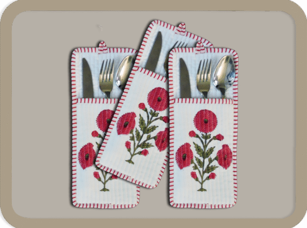 Dining Table Cutlery Potuch – Poppy Red all over 100% Cotton Cloth