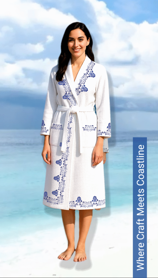 Personalized Block print Waffle Cotton bath robes for women – Blue Pottery