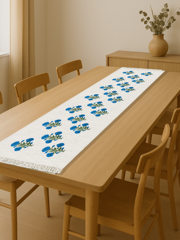 100% Cotton Canvas Table Runner  – Blue Poppy