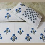 Premium Hand block Printed Blue Poppy AO  - Bed Runner  with 2 Cushion Covers