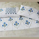 Premium Hand block Printed Blue Poppy MG  - Bed Runner  with 2 Cushion Covers