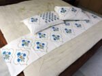 Premium Hand block Printed Blue Poppy MG  - Bed Runner  with 2 Cushion Covers - Image 2
