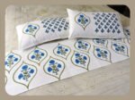 Premium Hand block Printed Blue Poppy OG  - Bed Runner  with 2 Cushion Covers