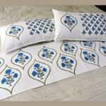 Premium Hand block Printed Blue Poppy OG  - Bed Runner  with 2 Cushion Covers