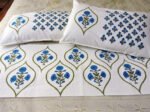 Premium Hand block Printed Blue Poppy OG  - Bed Runner  with 2 Cushion Covers - Image 2