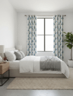 Premium Hand block Printed Blue Poppy MG Curtains