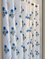 Premium Hand block Printed Blue Poppy MG Curtains - Image 3