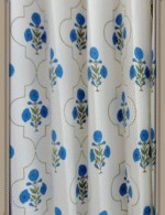 Premium Hand block Printed Blue Poppy MG Curtains - Image 4