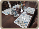 Dining Table  Linen Set – Poppy Blue AO 100% Cotton Canvas and Cotton Cloth Reusable - Set of 13 pcs.