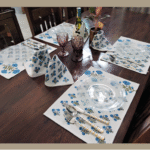 Dining Table  Linen Set – Poppy Blue AO 100% Cotton Canvas and Cotton Cloth Reusable - Set of 13 pcs.