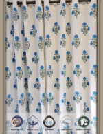 Premium Hand block Printed Poppy Blue All Over Curtains - Image 4