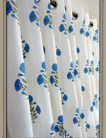 Premium Hand block Printed Poppy Blue All Over Curtains - Image 2