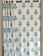 Premium Hand block Printed Poppy Blue All Over Curtains - Image 3