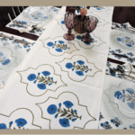 Dining Table  Linen Set – Poppy Blue MG 100% Cotton Canvas and Cotton Cloth Reusable - Set of 13 pcs.