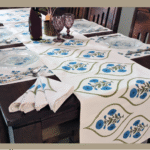 Dining Table  Linen Set – Poppy Blue OG 100% Cotton Canvas and Cotton Cloth Reusable - Set of 13 pcs.