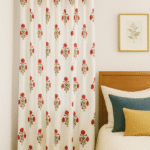 Premium Hand block Printed Red Poppy All Over Curtains
