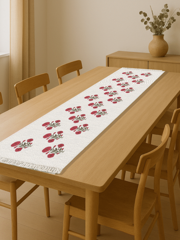 100% Cotton Canvas Table Runner  – Red Poppy