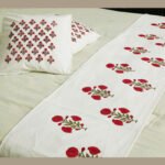 Premium Hand block Printed Red Poppy AO  - Bed Runner  with 2 Cushion Covers