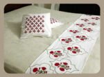 Premium Hand block Printed Red Poppy MG  - Bed Runner  with 2 Cushion Covers - Image 2