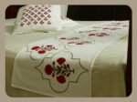 Premium Hand block Printed Red Poppy MG  - Bed Runner  with 2 Cushion Covers